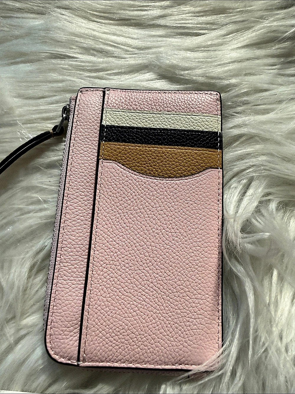 Tory Burch Color-Block Zip Card Case Pink & Cream - Picture 2 of 4